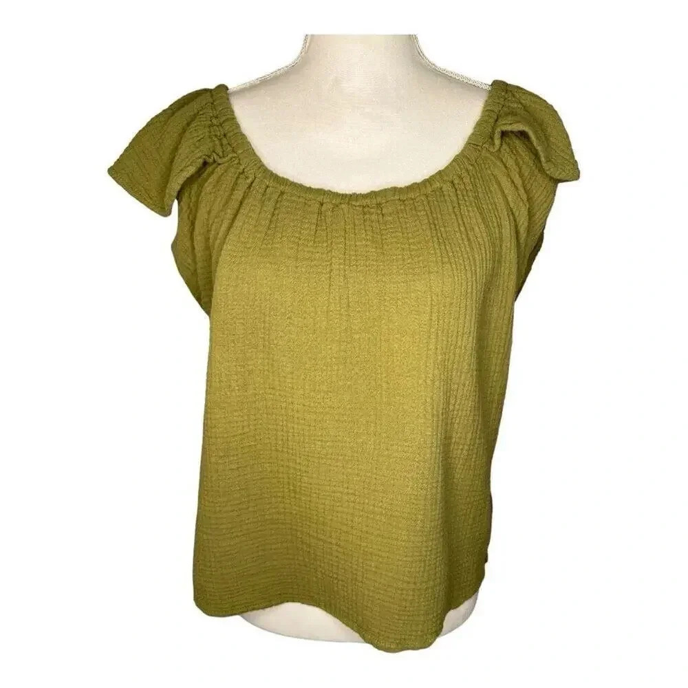 Cynthia Rowley Women’s Small Textured Olive Green Cap Sleeve Top